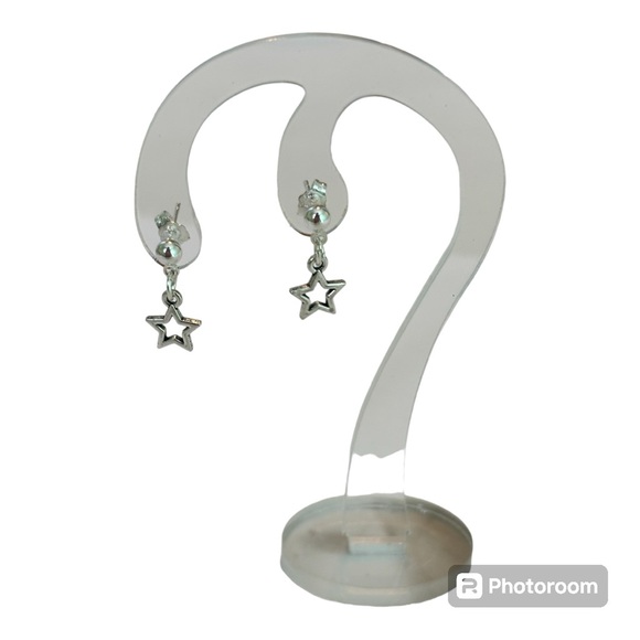 925 sterling silver plated small tiny ball stud hallow star charm earrings - Picture 3 of 4